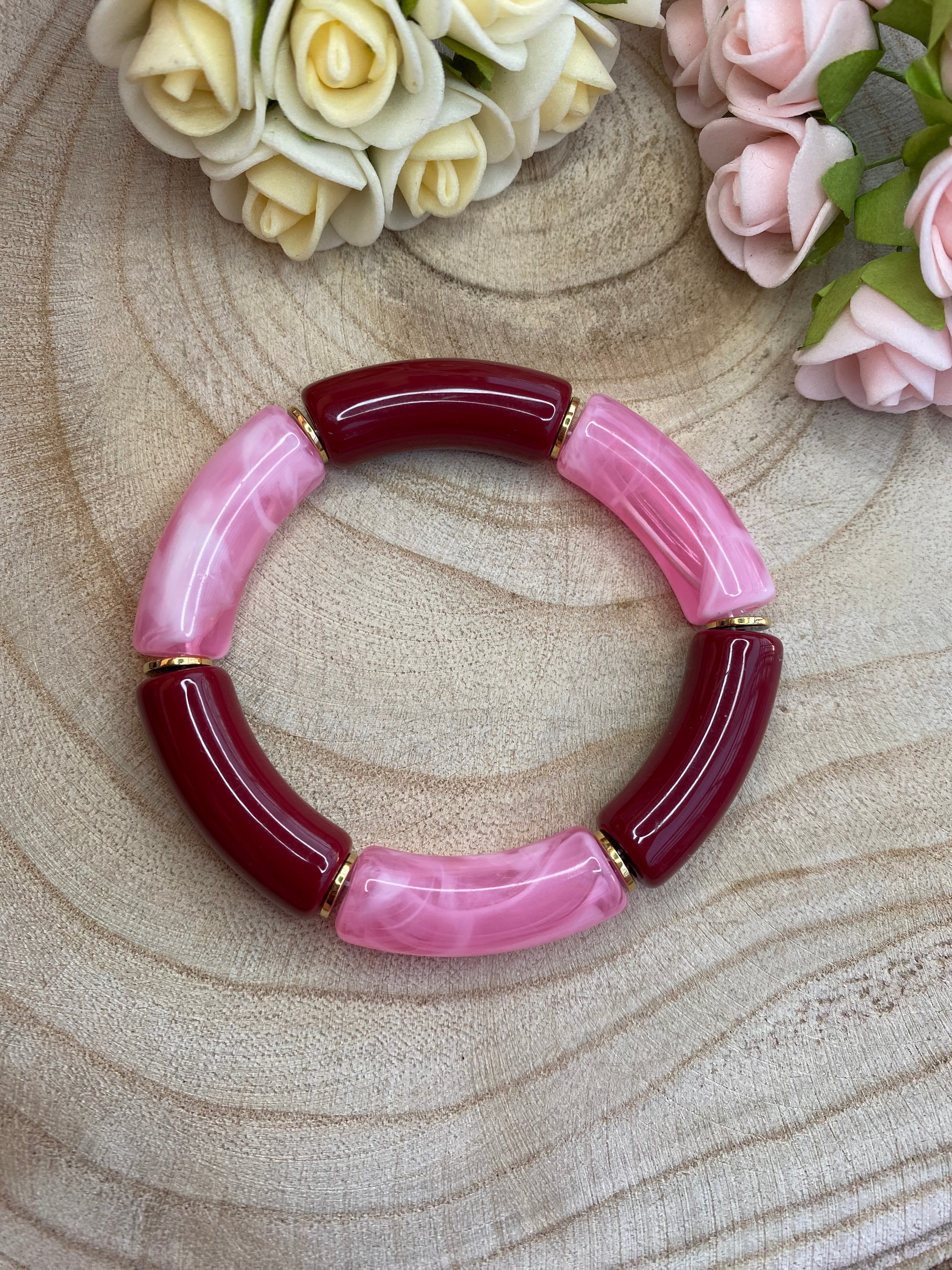 Bracelet Leeyah rose/rouge