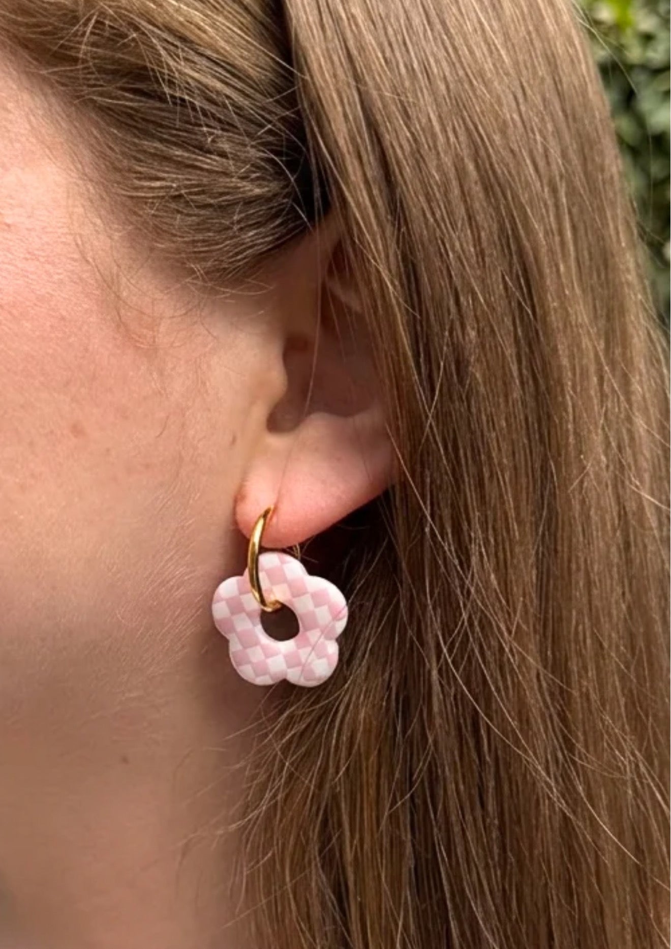 Boucles d’oreilles - Fleur vichy rose