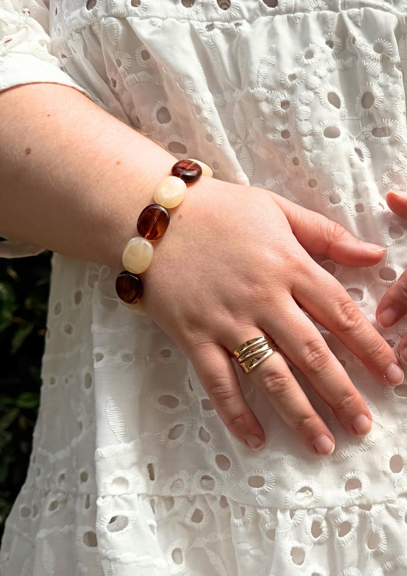 Bracelet - Perle marron/écru